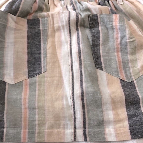 American Eagle || “Paper‎ Bag” Stripe Linen/Cotton Blend, High Waist, Mini Skirt - Picture 9 of 9
